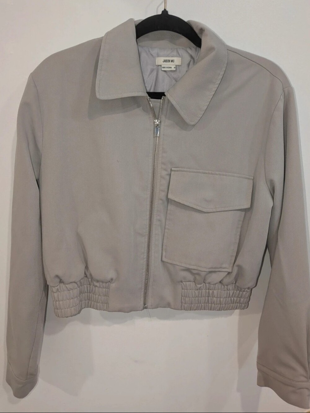 Jason Wu Light Beige Cropped Bomber Jacket Medium